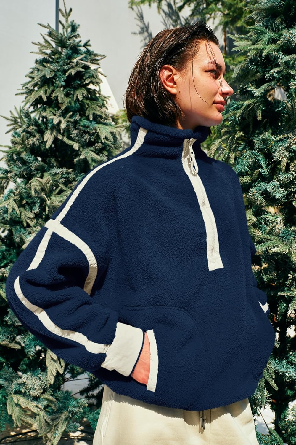 Panadila Women's Oversized Half Zip Sherpa Fleece Pullover Soft Fuzzy Sweatshirt with Pockets