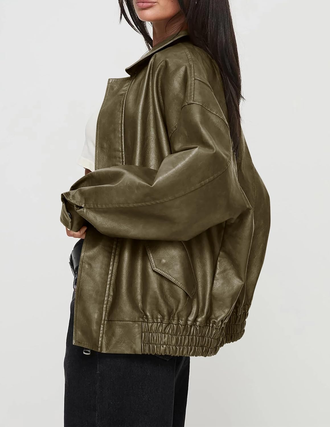 PRETTYGARDEN Women's Oversized Faux Leather Motorcycle Jacket Zip-Up Fall Spring Winter Coat Outerwear