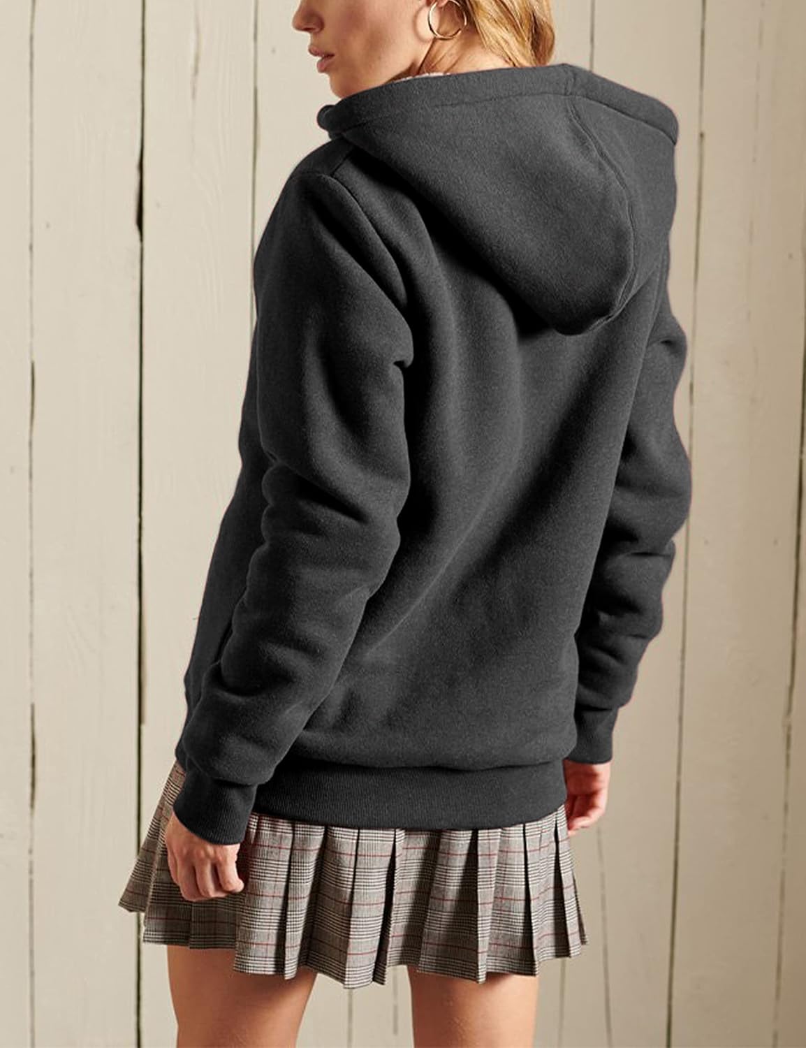 Yeokou Women's Casual Sherpa-Lined Full Zip Hoodie Jacket