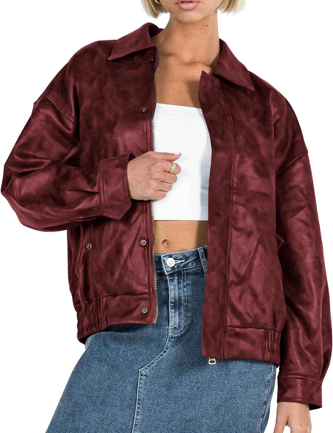 PRETTYGARDEN Women's Oversized Faux Leather Motorcycle Jacket Zip-Up Fall Spring Winter Coat Outerwear