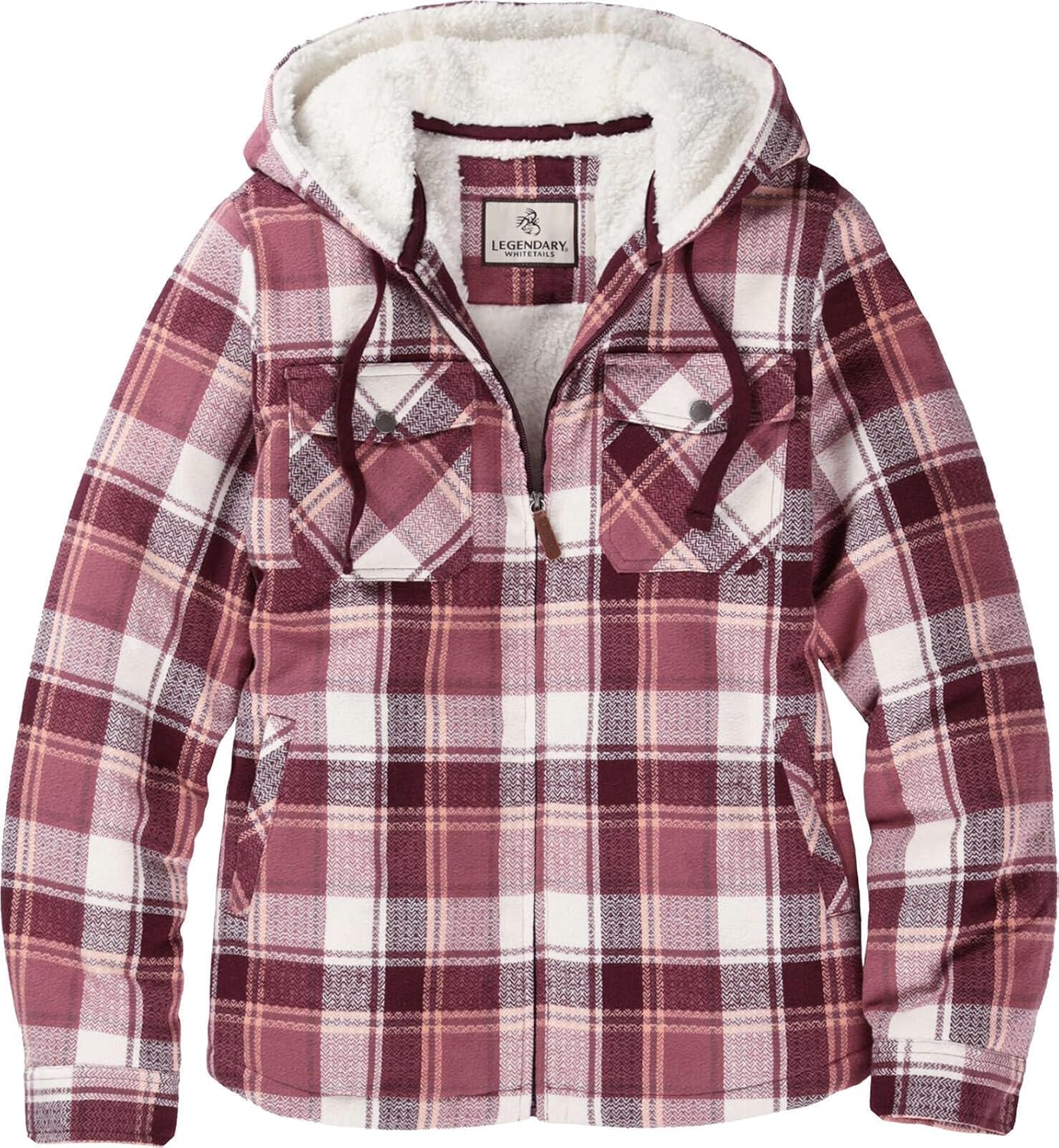 Legendary Whitetails Women's Berber-Lined Hooded Shacket Button Down Shirt Jacket with Drawstring Hood