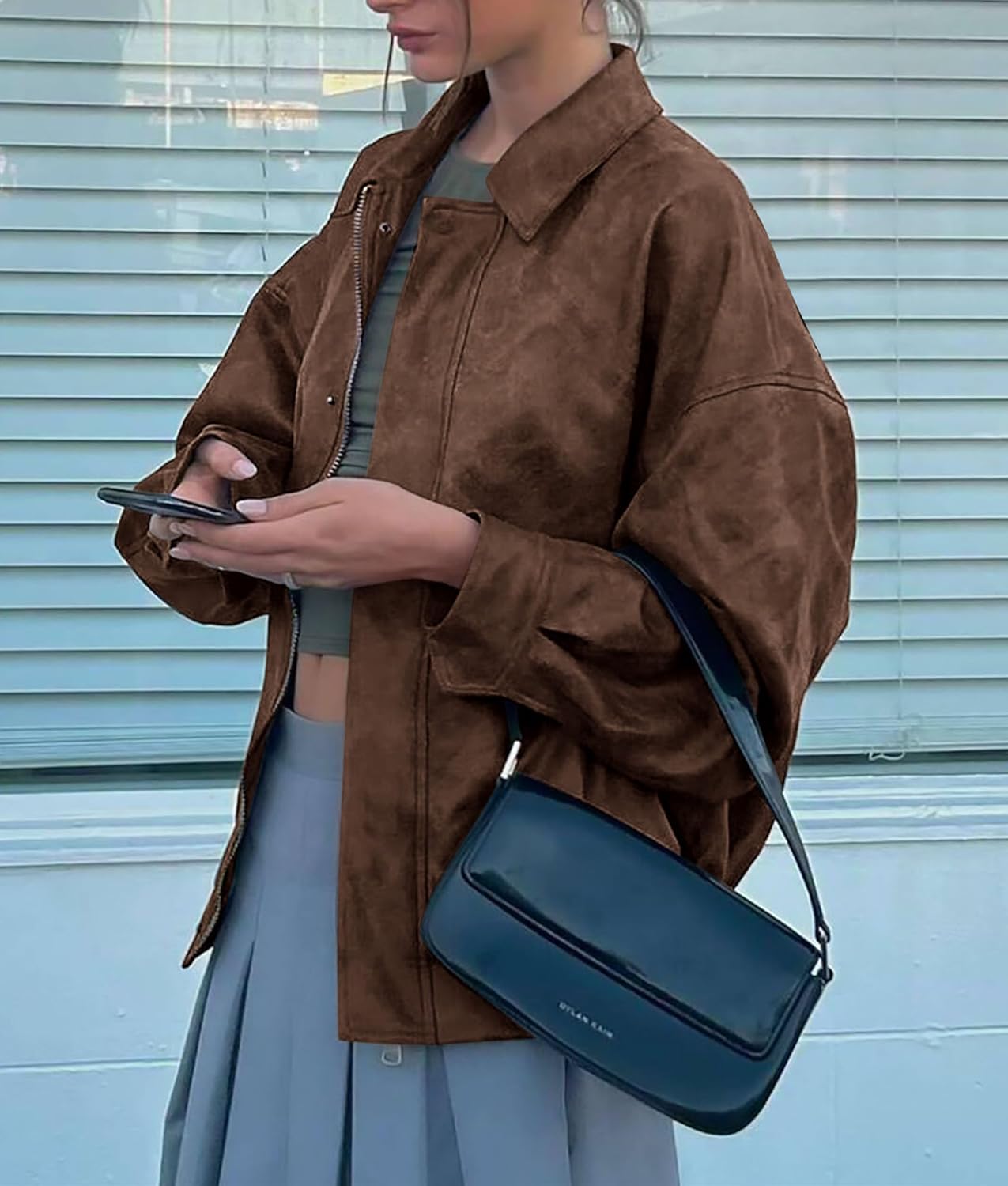 PRETTYGARDEN Women's Oversized Faux Leather Motorcycle Jacket Zip-Up Fall Spring Winter Coat Outerwear