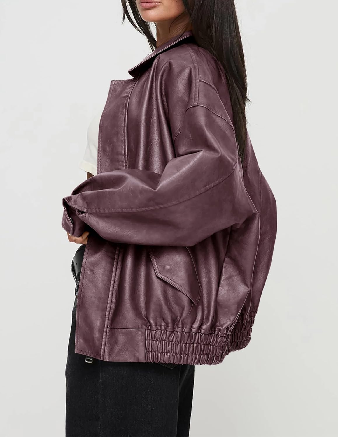 PRETTYGARDEN Women's Oversized Faux Leather Motorcycle Jacket Zip-Up Fall Spring Winter Coat Outerwear