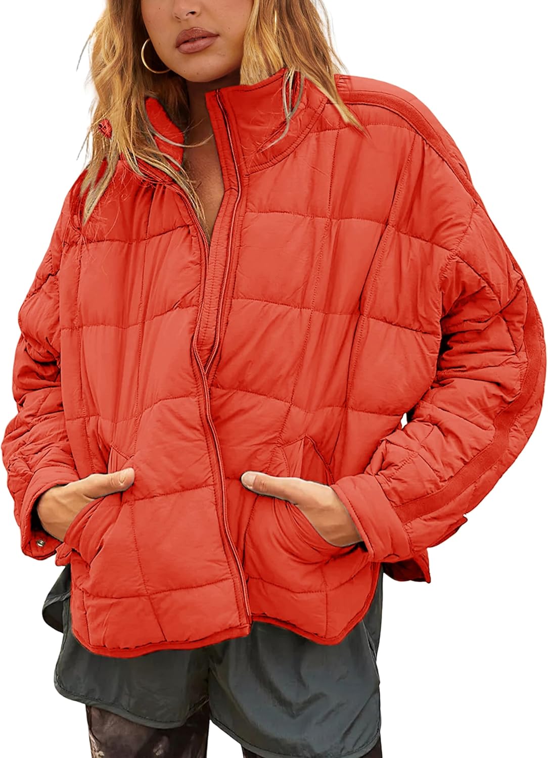 Bianstore Women's Oversized Quilted Splice Lightweight Puffer Jacket Casual Padded Coat