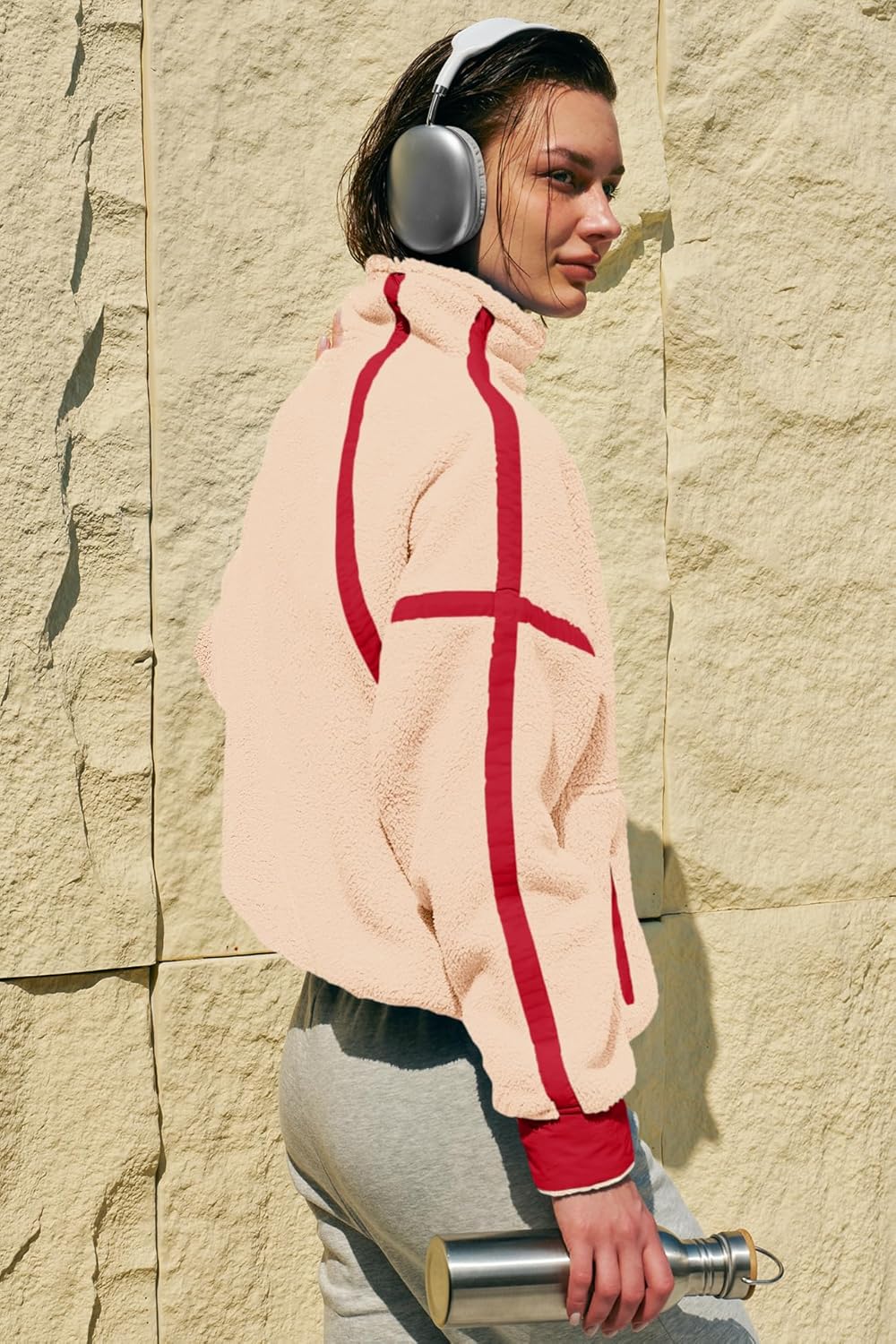 Panadila Women's Oversized Half Zip Sherpa Fleece Pullover Soft Fuzzy Sweatshirt with Pockets