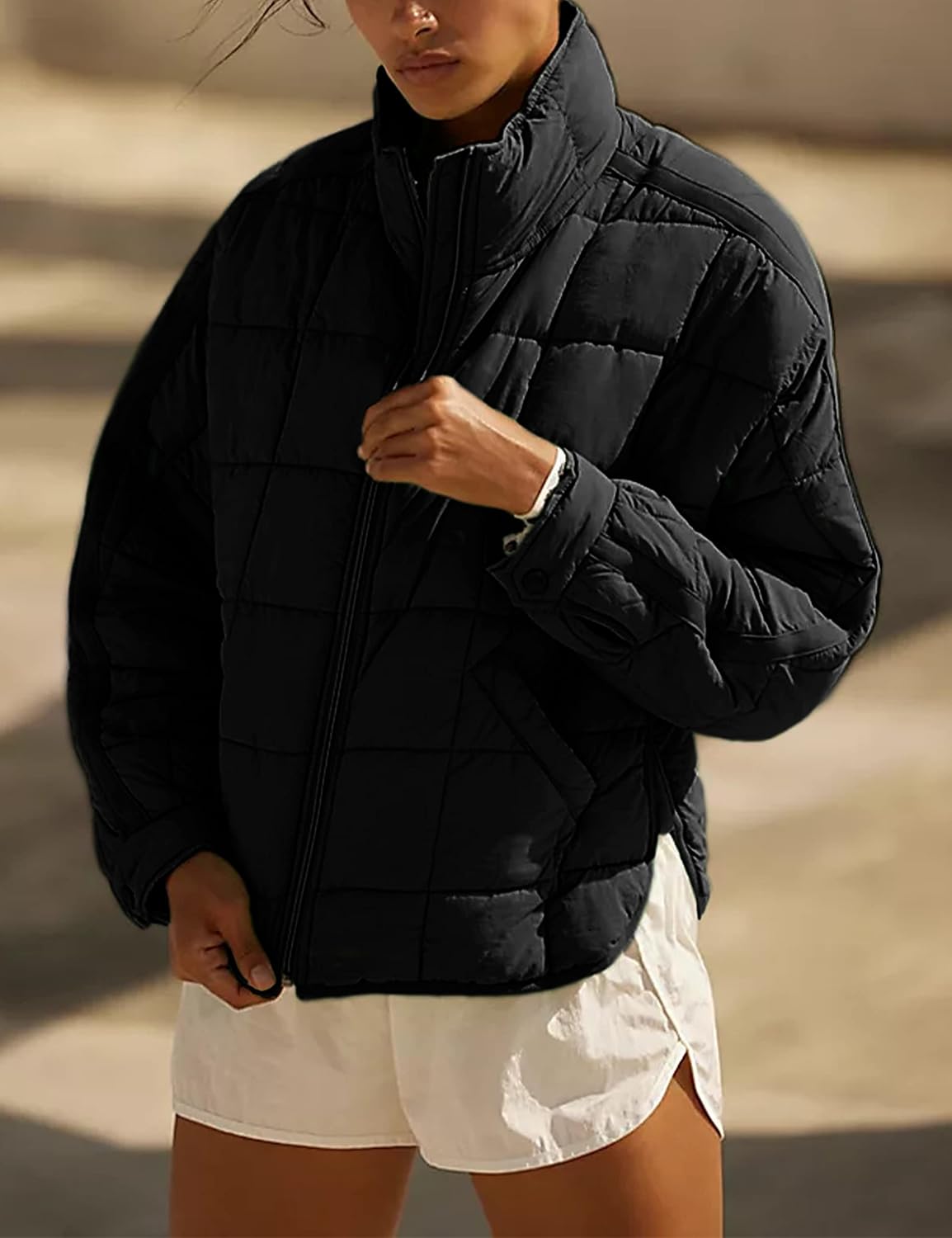 Bianstore Women's Oversized Quilted Splice Lightweight Puffer Jacket Casual Padded Coat