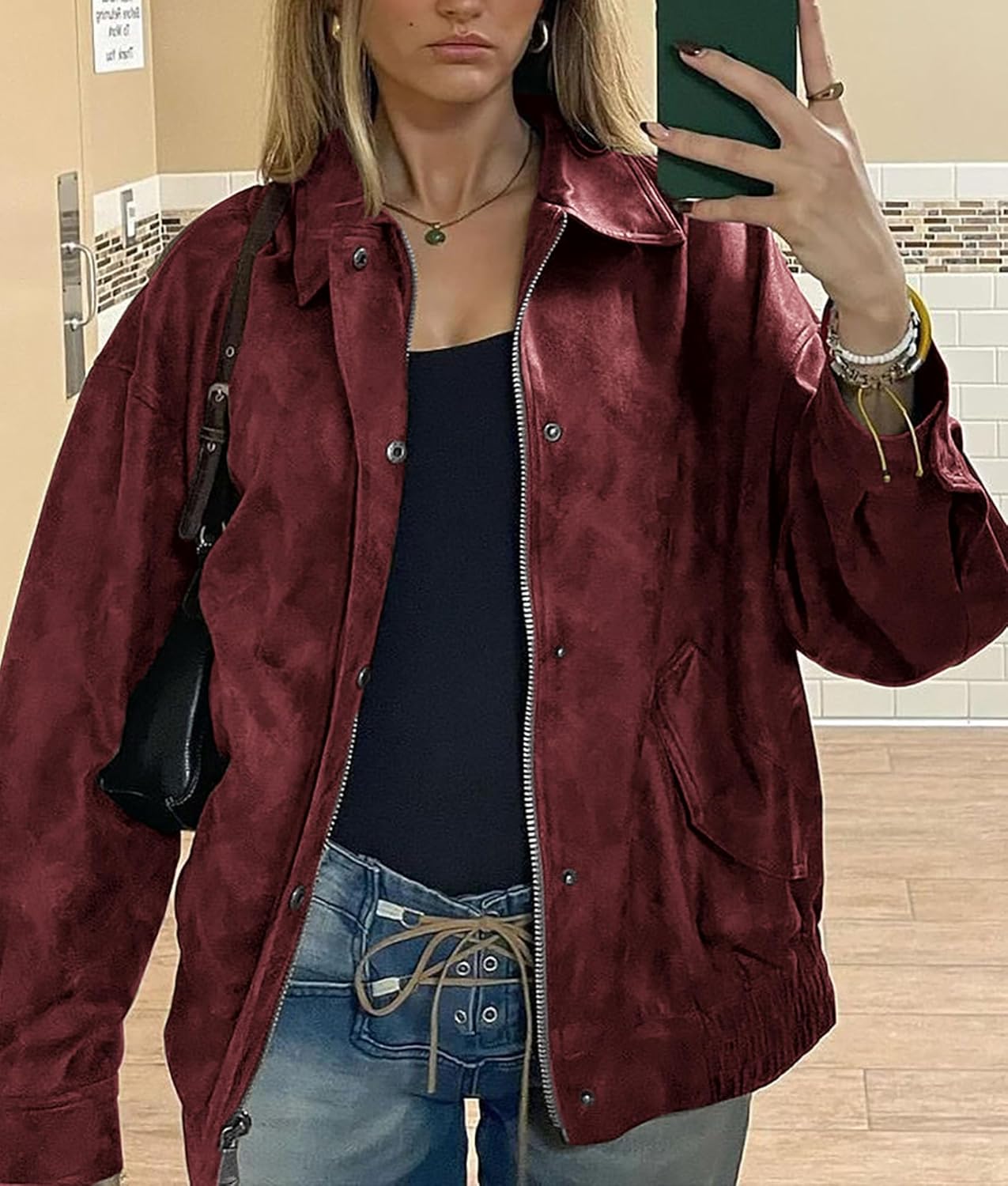 PRETTYGARDEN Women's Oversized Faux Leather Motorcycle Jacket Zip-Up Fall Spring Winter Coat Outerwear