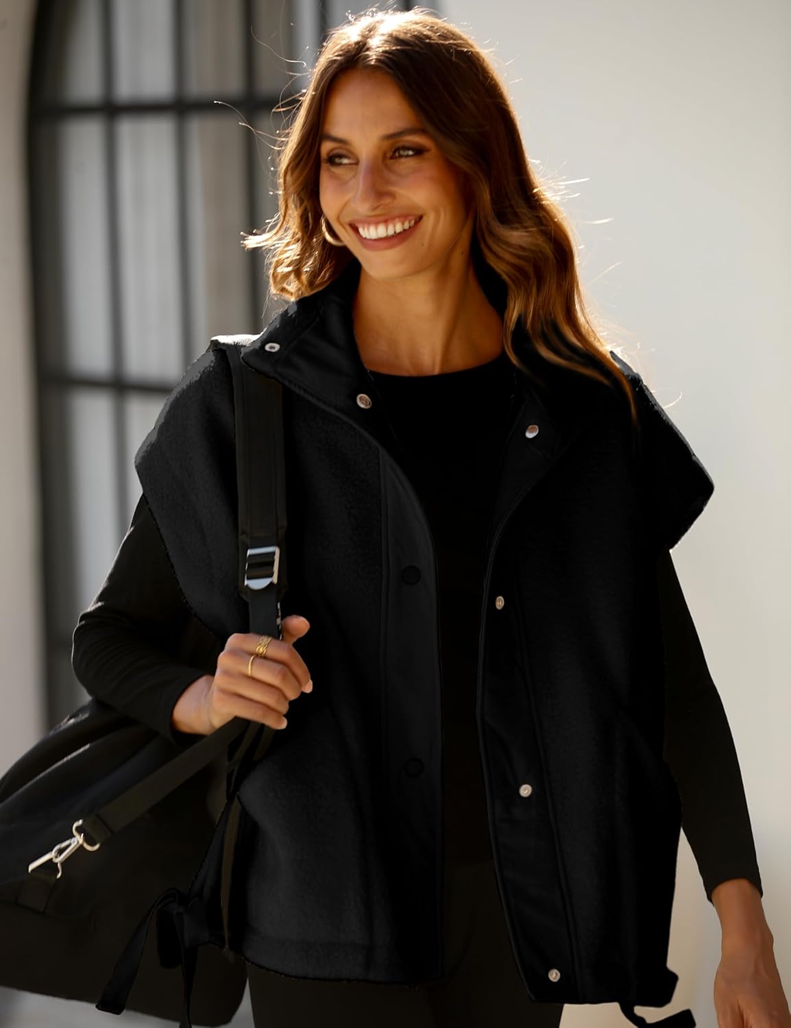 OPCAKM Women's Oversized Fuzzy Fleece Sherpa Vest Button Down Sleeveless Jacket with Pockets