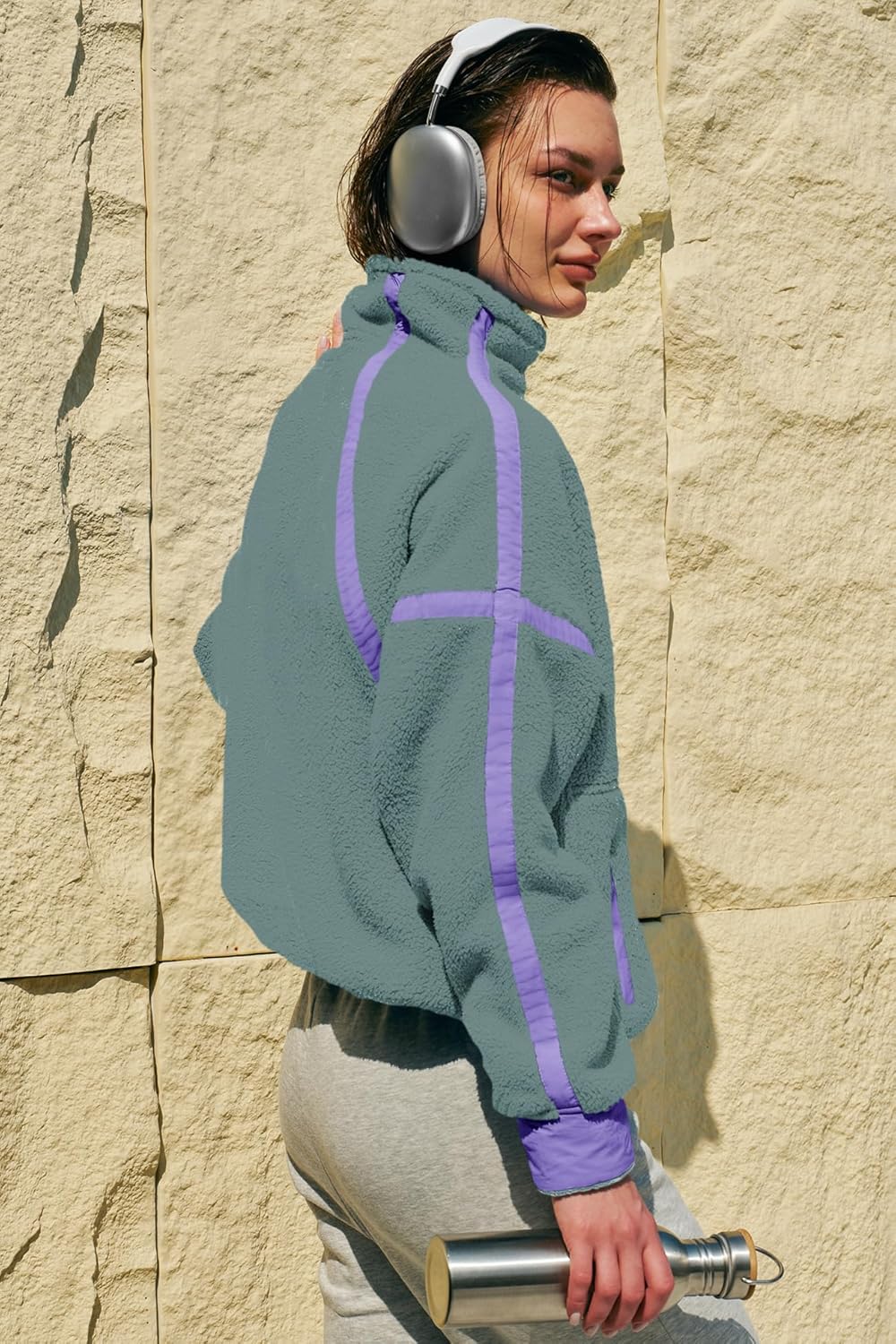 Panadila Women's Oversized Half Zip Sherpa Fleece Pullover Soft Fuzzy Sweatshirt with Pockets