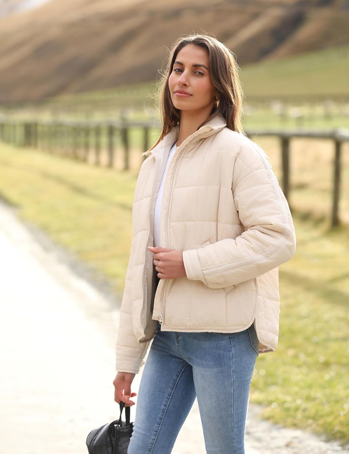 Bianstore Women's Oversized Quilted Splice Lightweight Puffer Jacket Casual Padded Coat