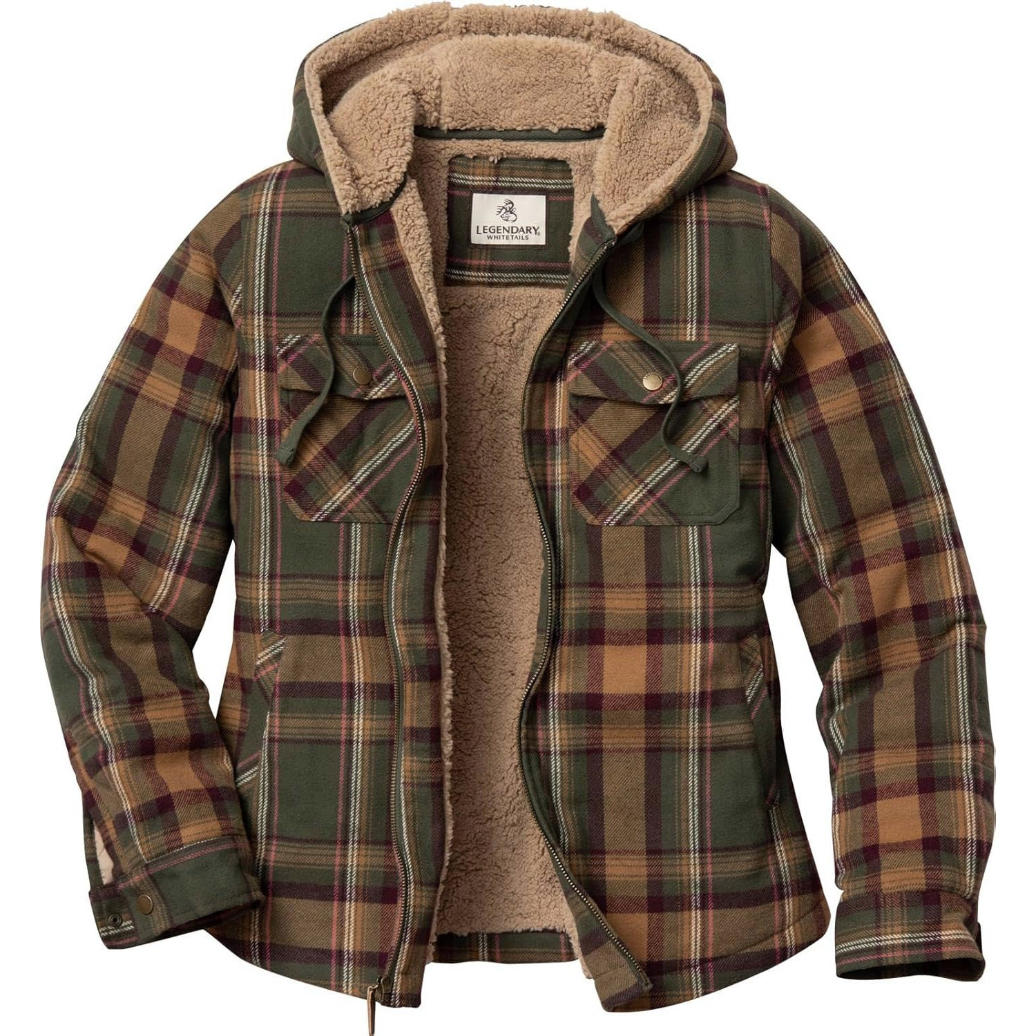 Legendary Whitetails Women's Berber-Lined Hooded Shacket Button Down Shirt Jacket with Drawstring Hood