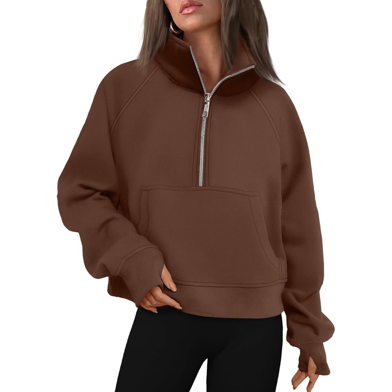 AUTOMET Women's Cropped Half-Zip Fleece Pullover Hoodie Quarter-Zipper Sweatshirt Fall 2025 Fashion Outfit