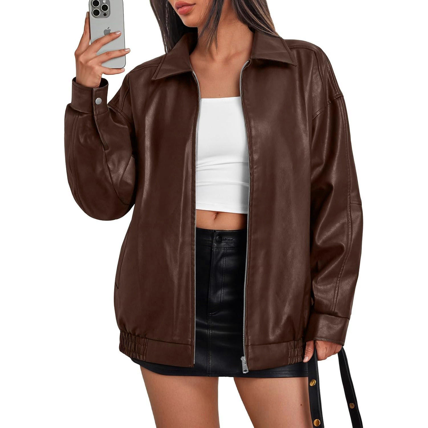 Trendy Queen Women's Oversized Faux Leather Motorcycle Jacket Plus Size Moto Biker Coat Fall 2025 Fashion Outfit