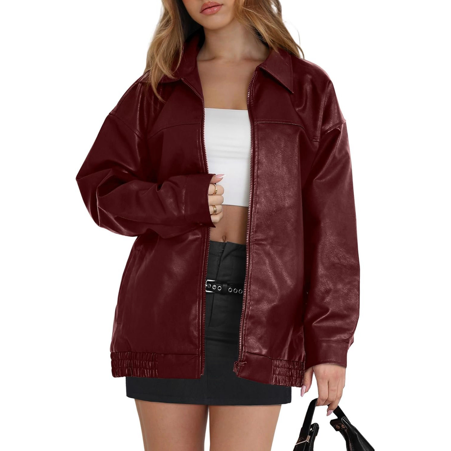 WIHOLL Women's Oversized Faux Suede Leather Jacket Fall Motorcycle Coat Winter Fashion Outfit Y2K Top
