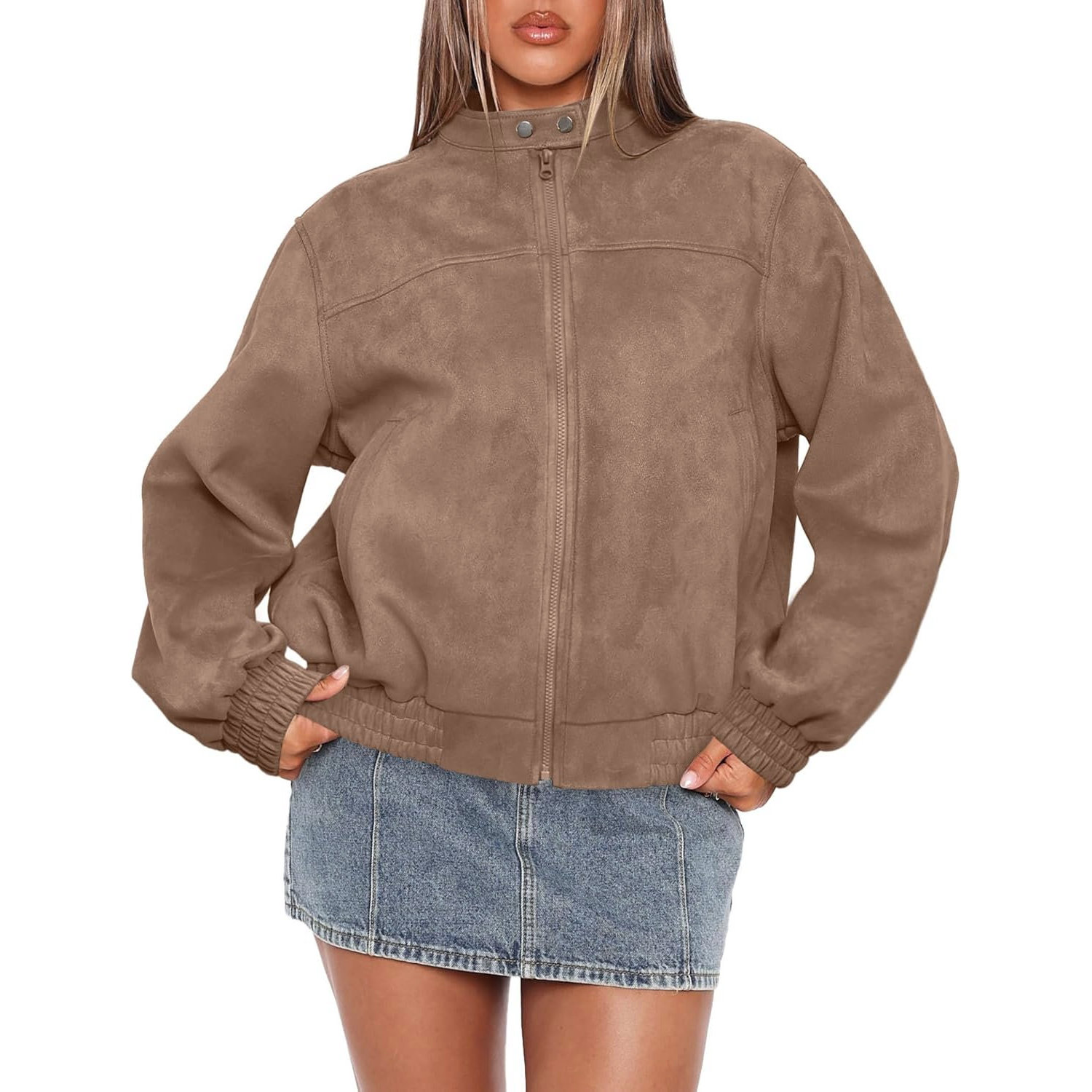 Sampeel Women's Faux Leather Oversized Motorcycle Jacket 2025 Fall Fashion Bomber Coat Winter Outfit