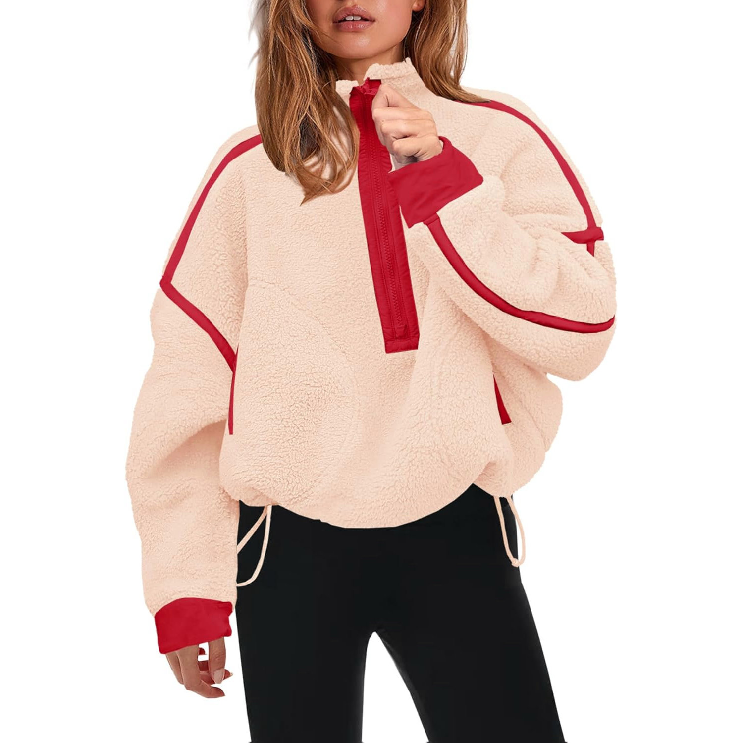 Panadila Women's Oversized Half Zip Sherpa Fleece Pullover Soft Fuzzy Sweatshirt with Pockets