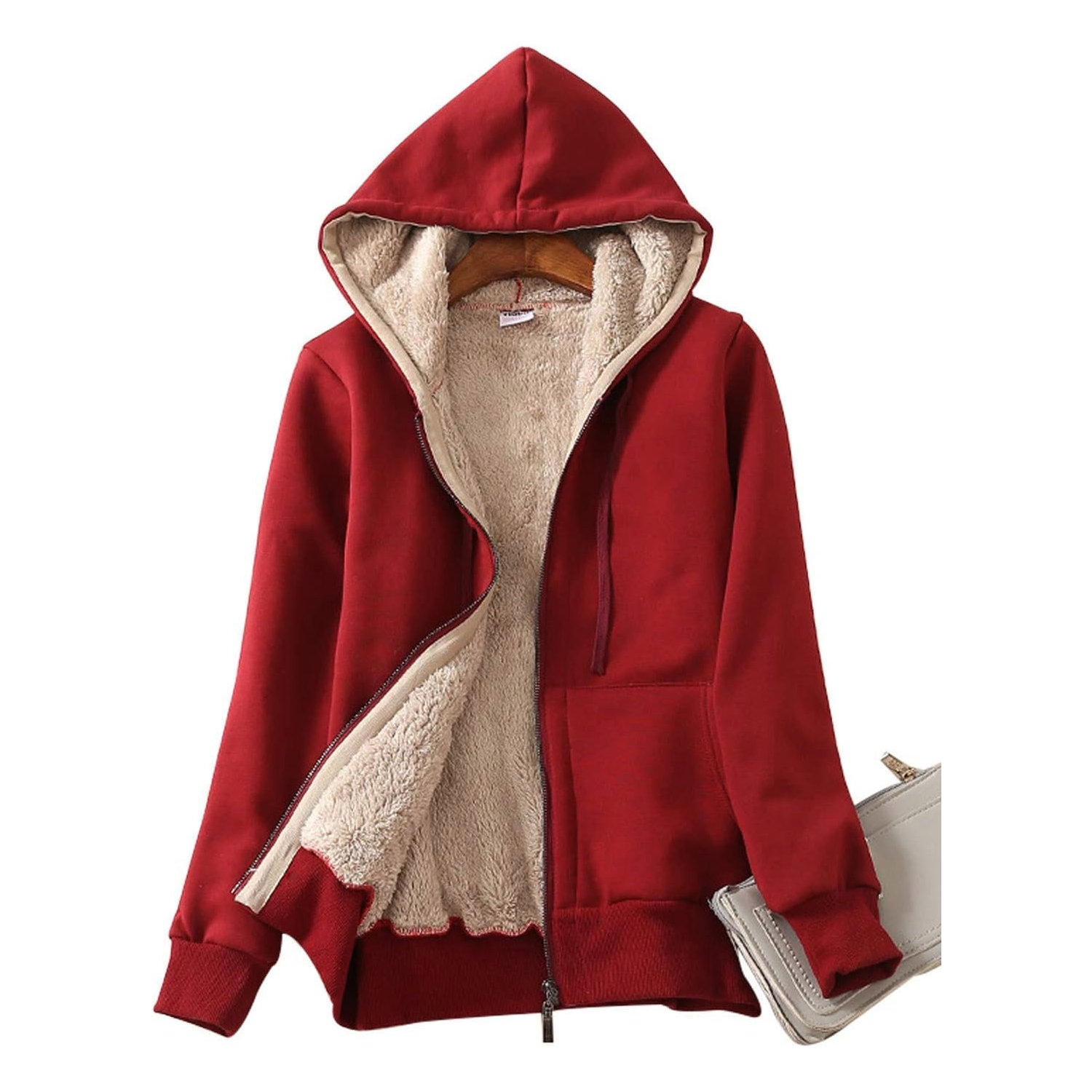 Yeokou Women's Casual Sherpa-Lined Full Zip Hoodie Jacket