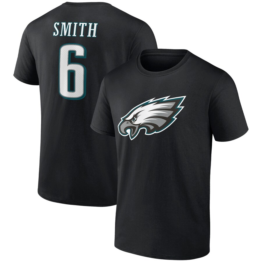 Men's Philadelphia Eagles DeVonta Smith Black Icon Player Name & Number T-Shirt