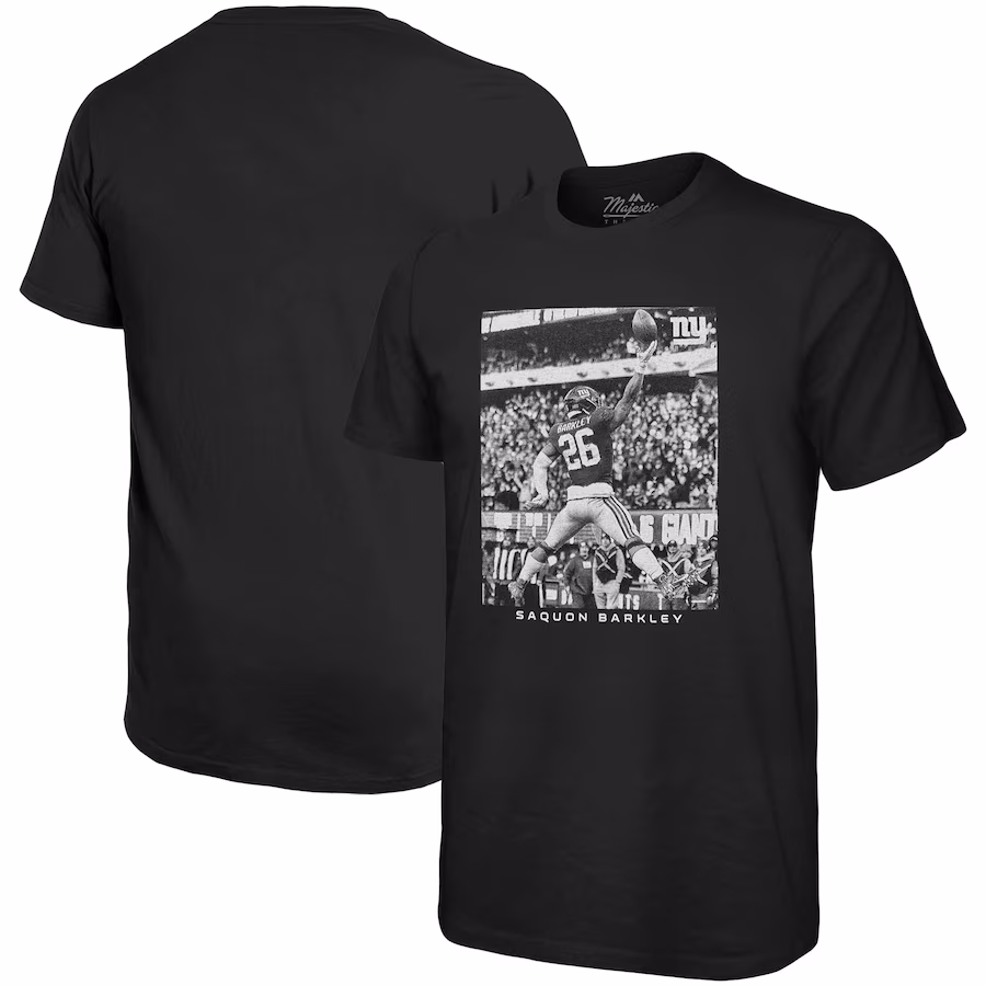 Men's New York Giants Saquon Barkley Majestic Threads Black Oversized Player Image T-Shirt