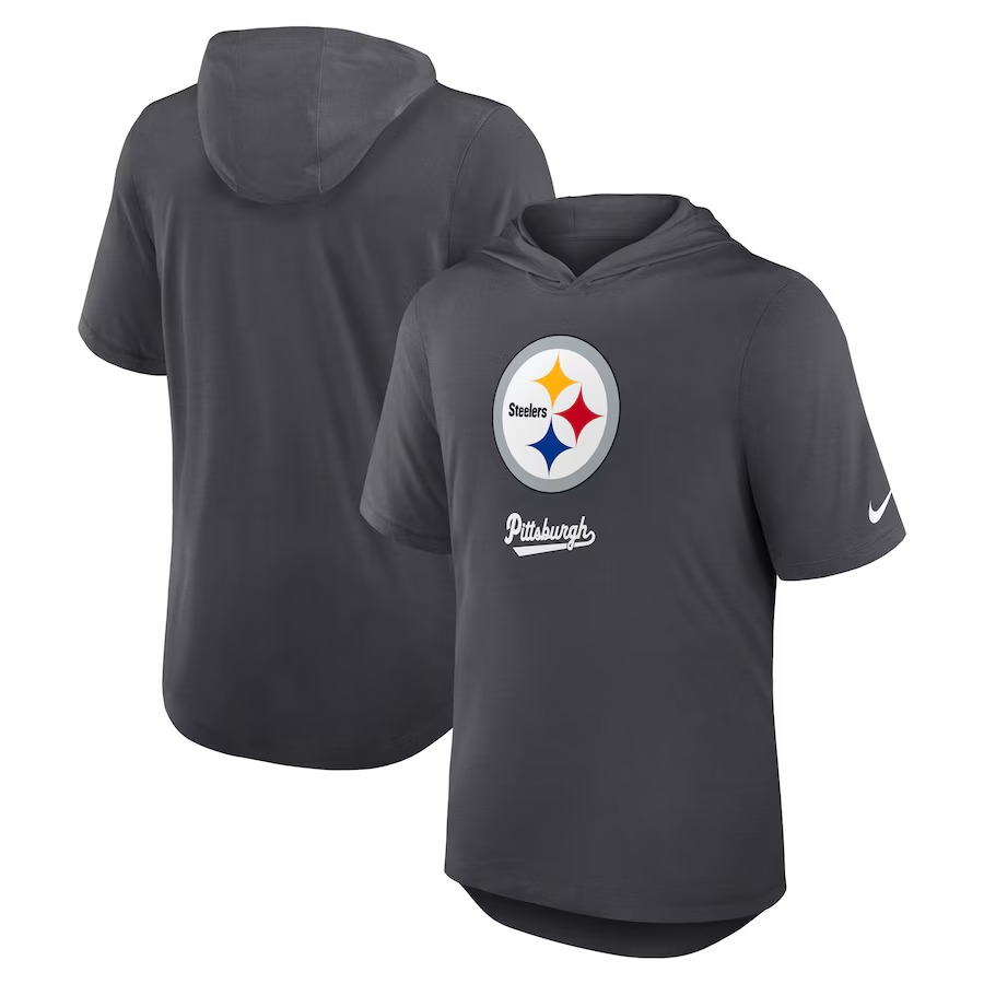 Men's Pittsburgh Steelers Nike Anthracite Tri-Blend Performance Hoodie T-Shirt