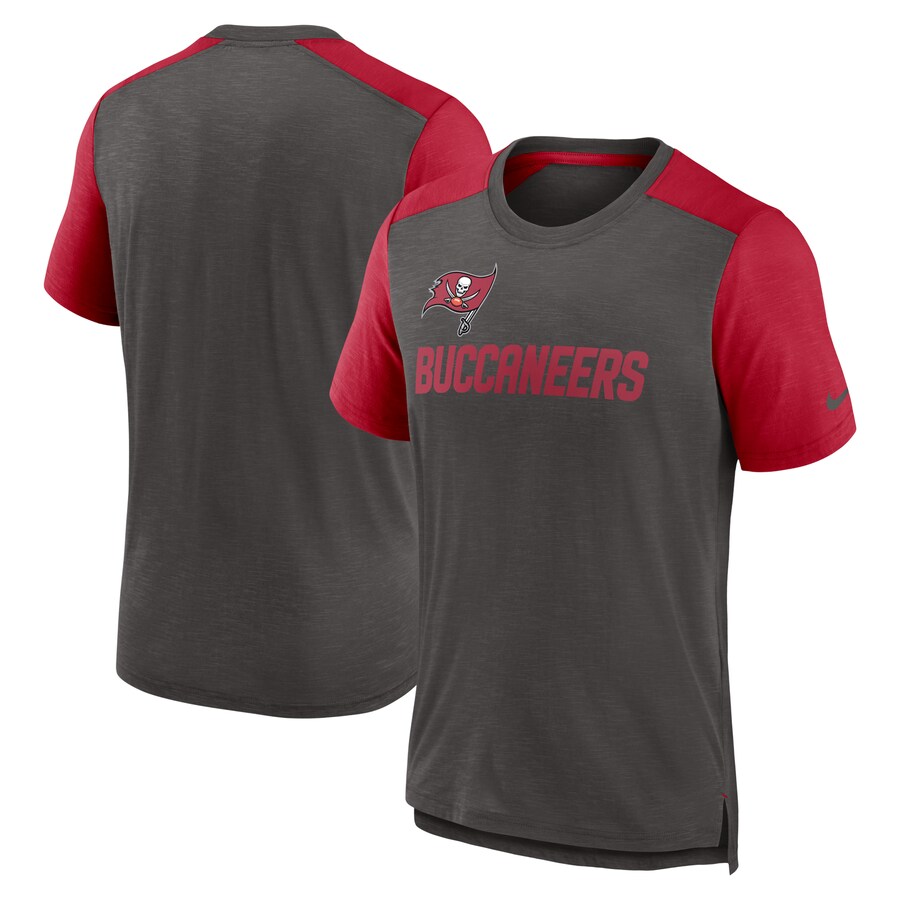 Men's Tampa Bay Buccaneers Nike Heathered Pewter/Heathered Red Color Block Team Name T-Shirt