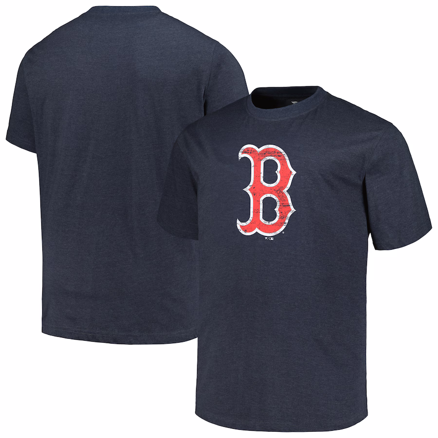 Men's Boston Red Sox Profile Heather Navy Big & Tall Weathered Logo T-Shirt