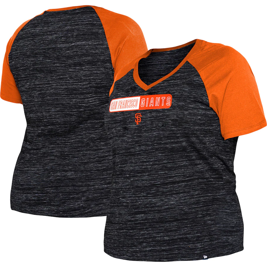 Women's San Francisco Giants New Era Black Plus Size Space Dye Raglan V-Neck T-Shirt