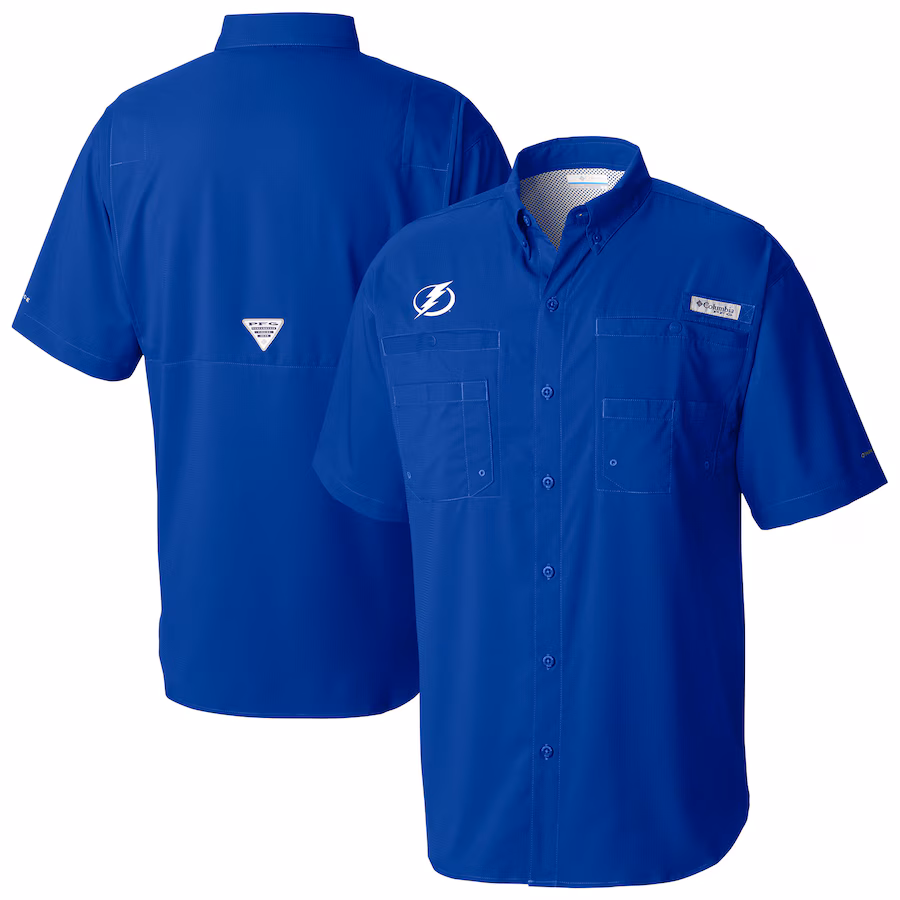 Men's Tampa Bay Lightning Columbia Blue Tamiami Short Sleeve Omni-Wick Button-Down Shirt