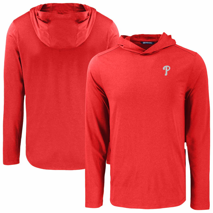 Men's Philadelphia Phillies Cutter & Buck Red Coastline Epic Comfort Recycled Eco Hoodie Long Sleeve T-Shirt