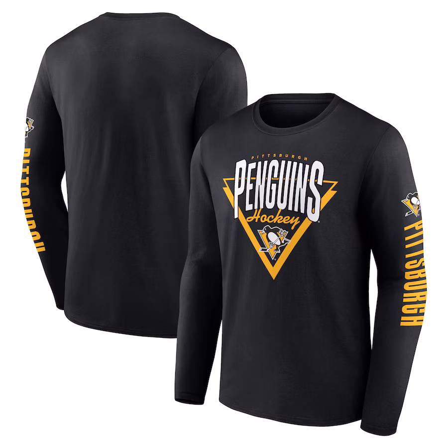 Men's Pittsburgh Penguins Fanatics Black Headline Long Sleeve T-Shirt