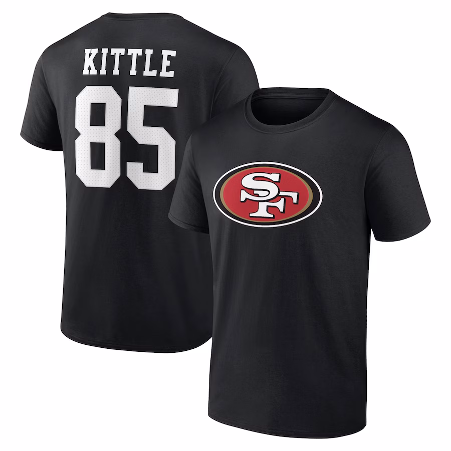 Men's San Francisco 49ers George Kittle Black Icon Player Name & Number T-Shirt