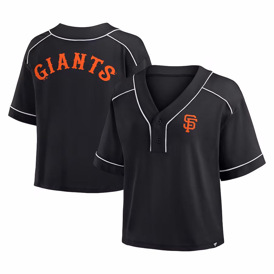 Women's San Francisco Giants Fanatics Black Oversized Champ Game Cropped V-Neck T-Shirt
