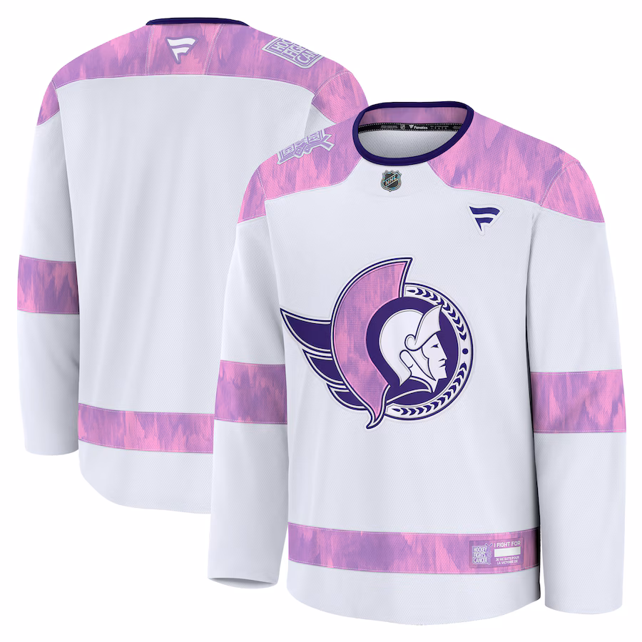 Men's Ottawa Senators Fanatics White 2024 Hockey Fights Cancer Practice Jersey