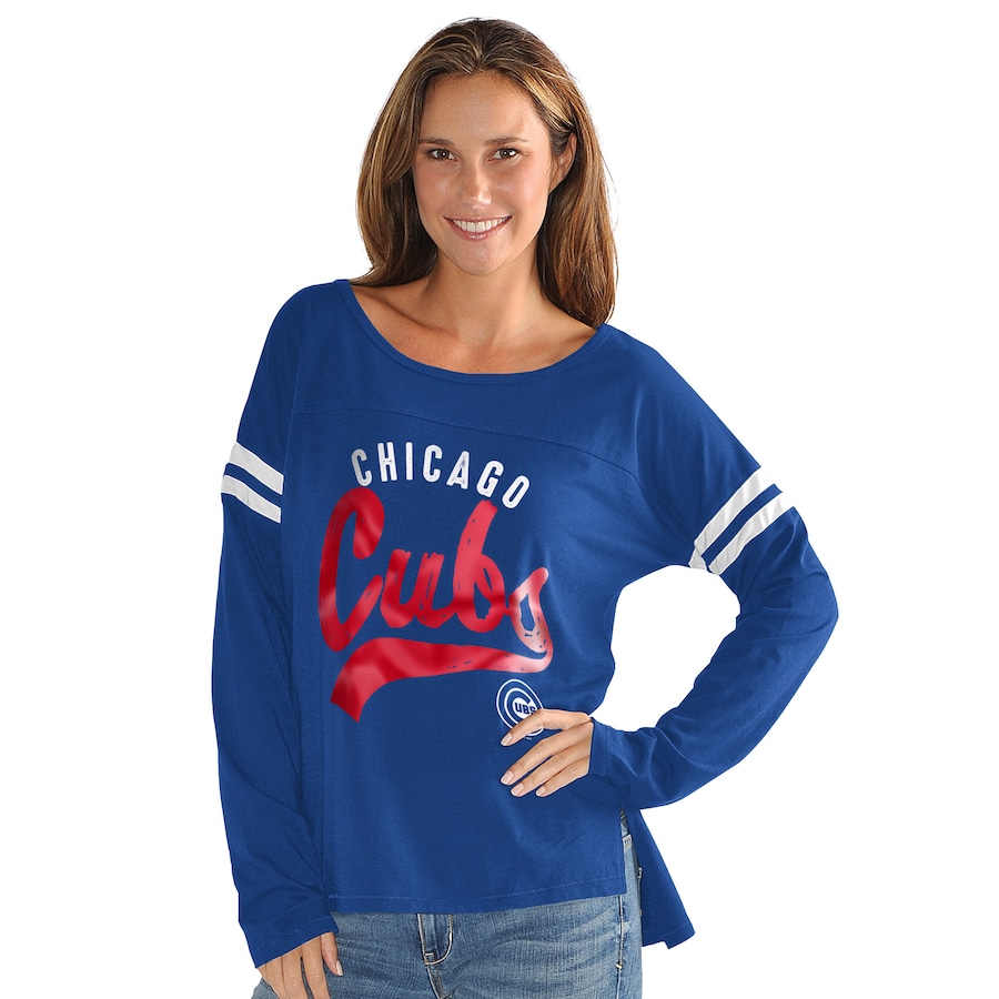 Women's Chicago Cubs G-III 4Her by Carl Banks Royal Free Agent Distressed Long Sleeve Scoop Neck T-Shirt