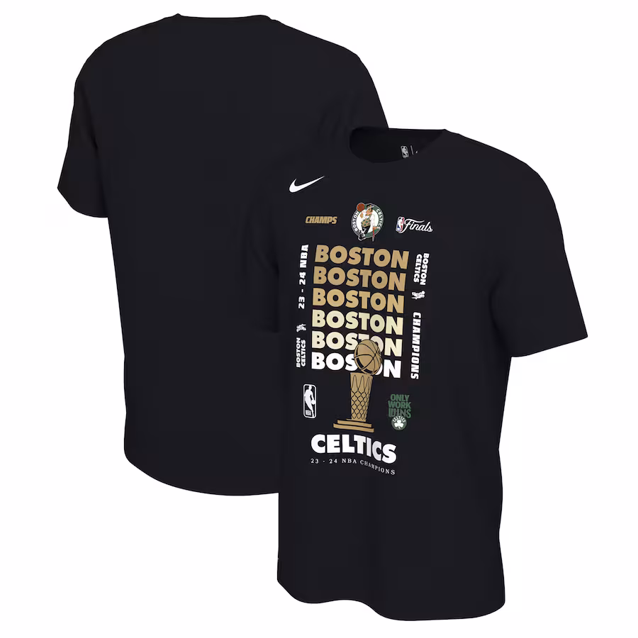 Men's Boston Celtics Nike Black 2024 NBA Finals Champions Celebration Expressive T-Shirt