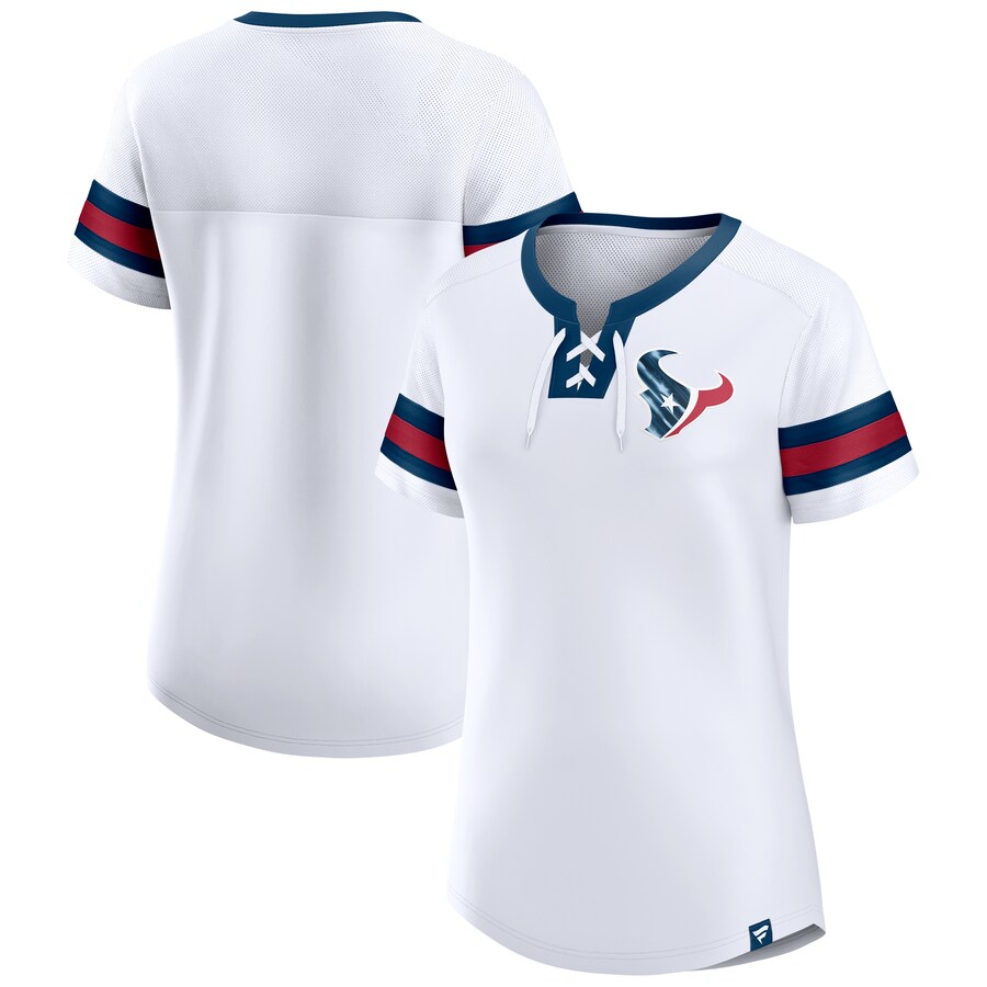 Women's Houston Texans Fanatics White Sunday Best Lace-Up T-Shirt