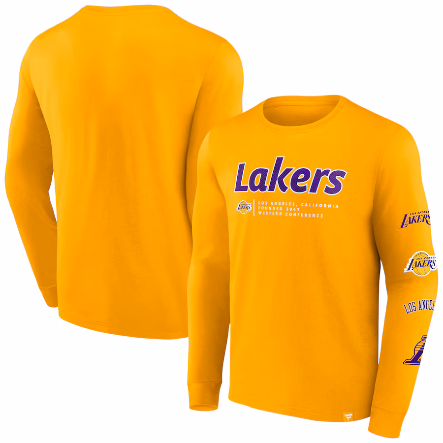 Men's Los Angeles Lakers Fanatics Gold Baseline Long Sleeve T-Shirt