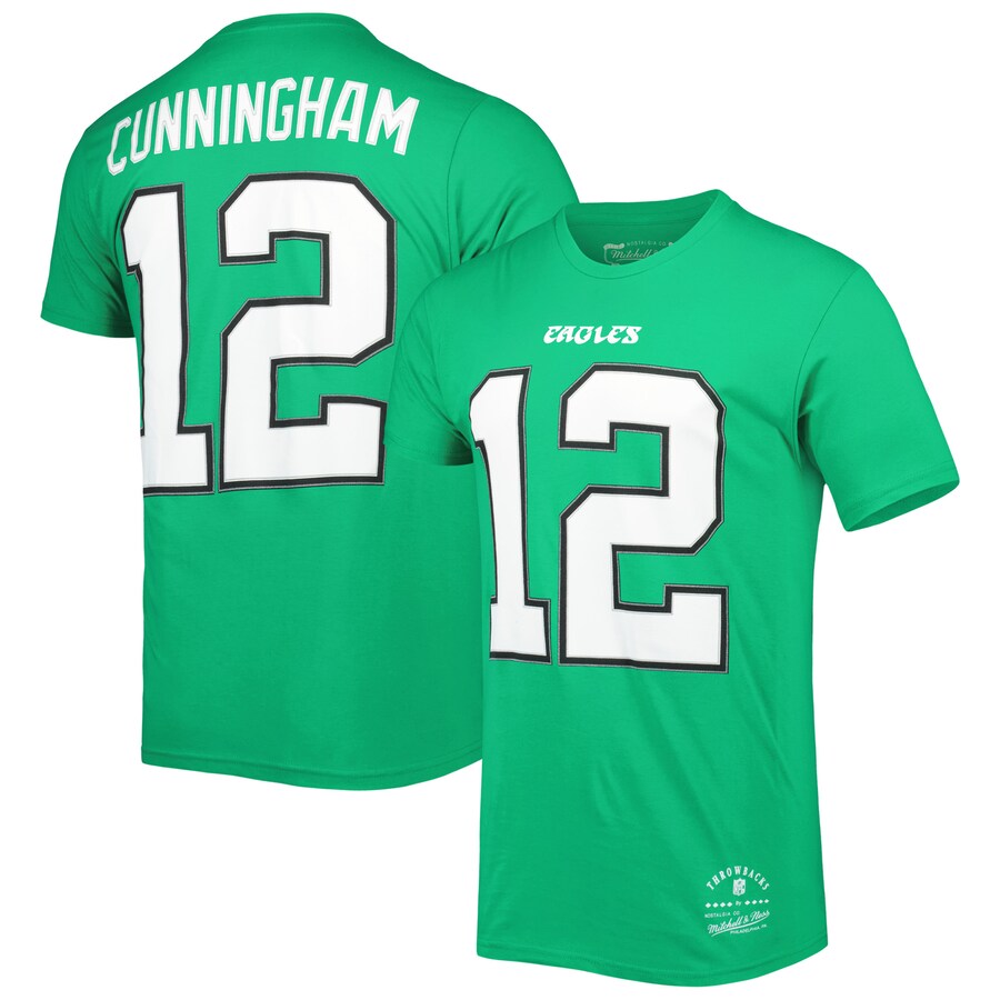 Men's Philadelphia Eagles Randall Cunningham Mitchell & Ness Kelly Green Retired Player Logo Name & Number T-Shirt