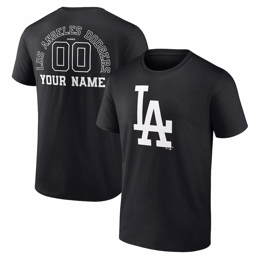 Men's Los Angeles Dodgers Black Monochrome Personalized Name & Number T-Shirt
