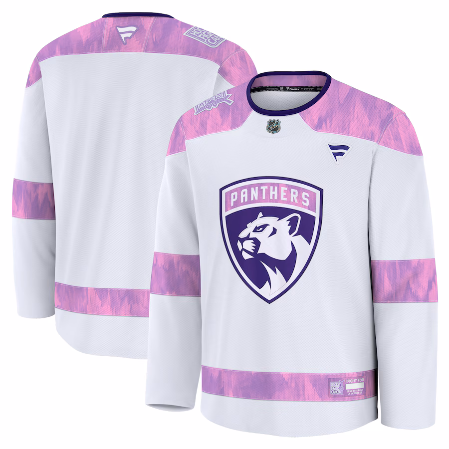 Men's Florida Panthers Fanatics White 2024 Hockey Fights Cancer Practice Jersey