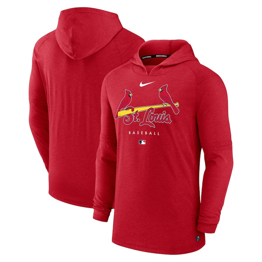 Men's St. Louis Cardinals Nike Heather Red Authentic Collection Early Work Tri-Blend Performance Pullover Hoodie