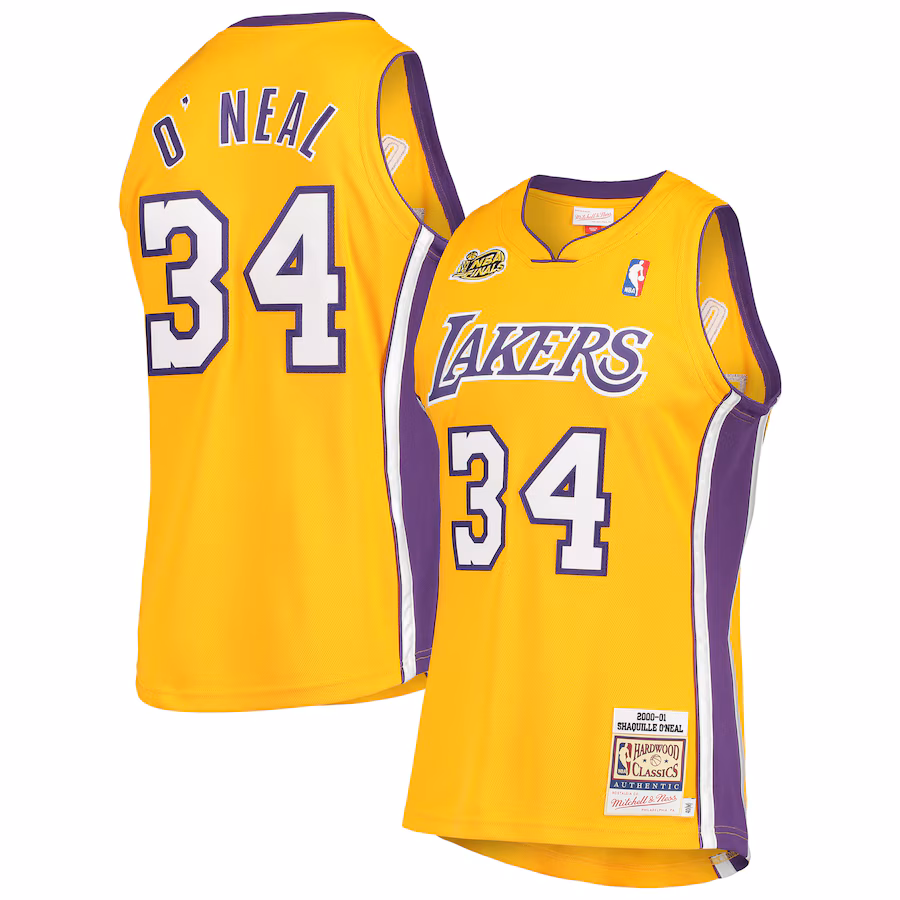 Men's Los Angeles Lakers Shaquille O'Neal Mitchell & Ness Gold 2000 NBA Finals Hardwood Classics Authentic Jersey