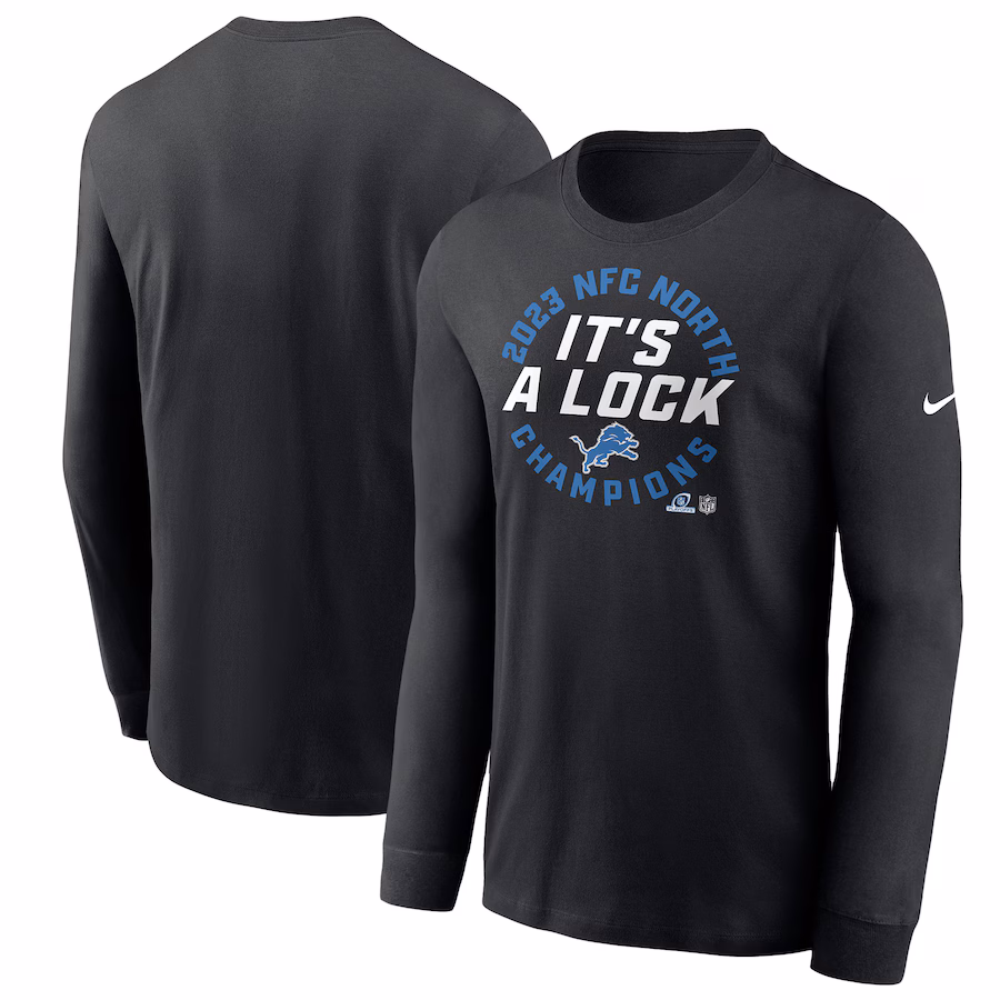 Men's Detroit Lions Nike Black 2023 NFC North Division Champions Locker Room Trophy Collection Long Sleeve T-Shirt