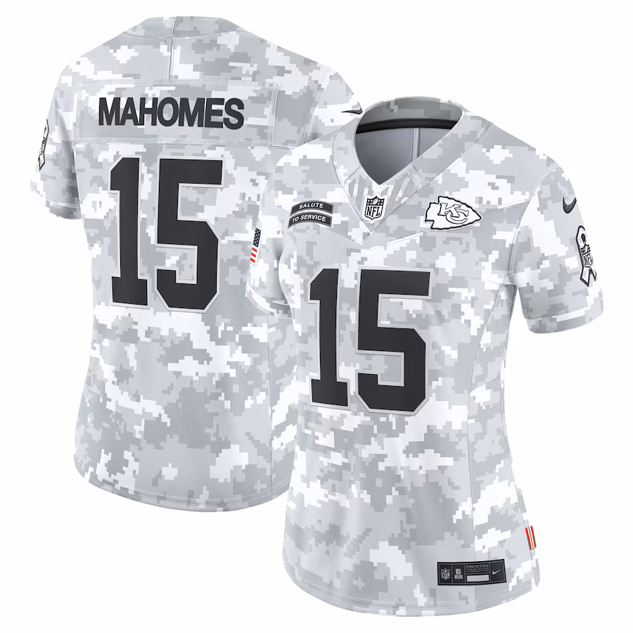 Women's Kansas City Chiefs Patrick Mahomes Nike Arctic Camo 2024 Salute to Service Limited Jersey
