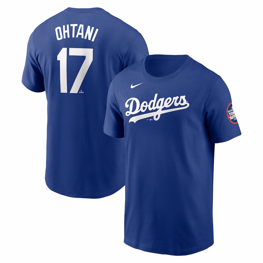 Men's Los Angeles Dodgers Shohei Ohtani Nike Royal 2025 MLB World Tour: Tokyo Series Name & Number T-Shirt