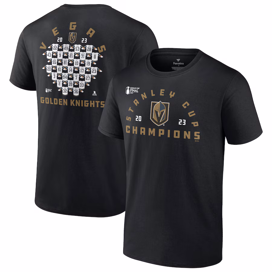 Men's Vegas Golden Knights Fanatics Black 2023 Stanley Cup Champions Jersey Roster T-Shirt