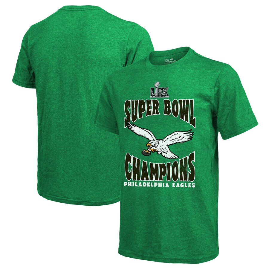 Men's Philadelphia Eagles  Majestic Threads Kelly Green Super Bowl LIX Champions Retro T-Shirt