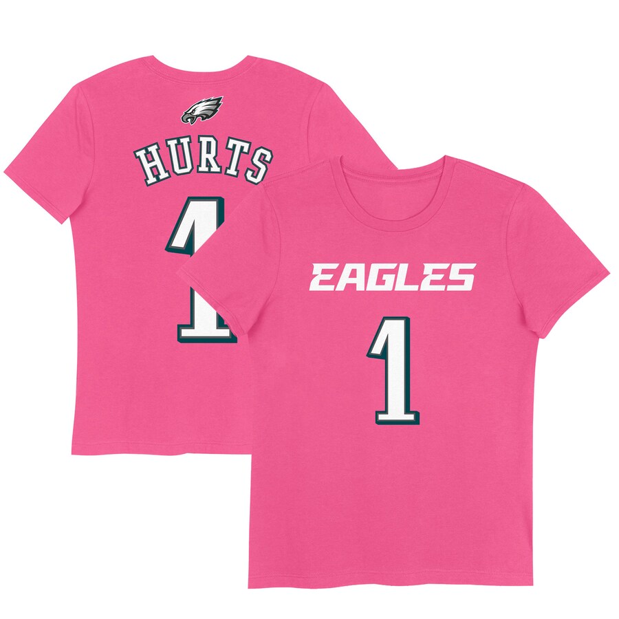 Girls Youth Philadelphia Eagles Jalen Hurts Pink Player Name & Number T-Shirt