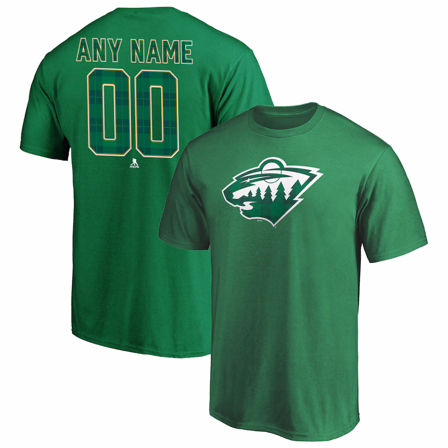 Men's Minnesota Wild Green Emerald Plaid Personalized Name & Number T-Shirt