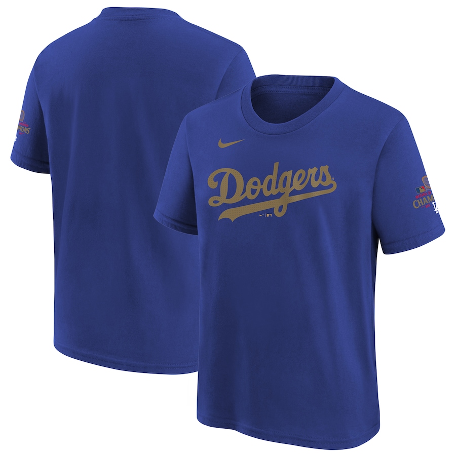 Youth Los Angeles Dodgers Nike Royal 2025 Gold Collection Wordmark T-Shirt